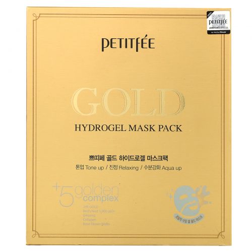 Petitfee, Gold Hydrogel Mask Pack, 5 Sheets