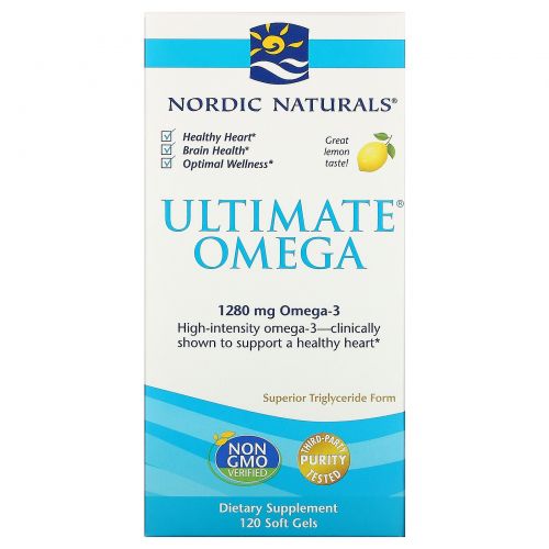 Nordic Naturals, Ultimate Omega, лимон, 1,280 мг, 120 желатиновых капсул