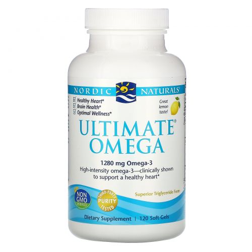 Nordic Naturals, Ultimate Omega, лимон, 1,280 мг, 120 желатиновых капсул