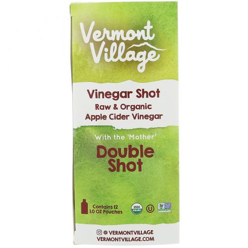 Vermont Village Vinegar Shots, Органический яблочный уксус, двойная порция, 12 порций, 1 унц. (28 г) каждая