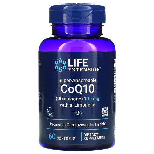 Life Extension, Супер-усваиваемый коэнзим Q10 кофермент с d-лимоненом, 100 мг, 60 капсул в мягкой оболочке