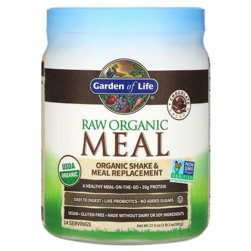 Garden of Life, RAW Meal, натуральный заменитель пищи или закуски, с шоколадным какао, 1.34 фунта (606 г)