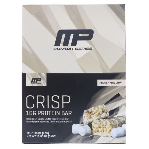 MusclePharm, Combat Crisp Protein Bar, Marshmallow, 12 Bars, 1.59 oz (45 g) Each