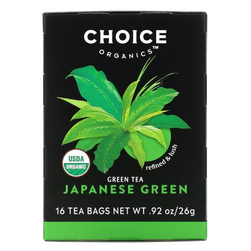 Choice Organic Teas, Органический, зеленый чай, премиальный японский зеленый, 16 чайных пакетиков, 1,1 унции (32 г)