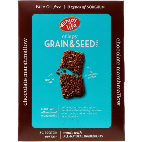 Enjoy Life Foods, Хрустящие батончики с цельным зерном и семечками, Шоколад и маршмэллоу, 12 баточников, 1,76 унц. (50 г) каждый