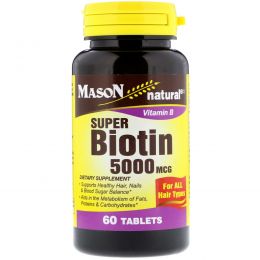 Mason Natural, Супер биотин, 5000 мкг, 60 таблеток