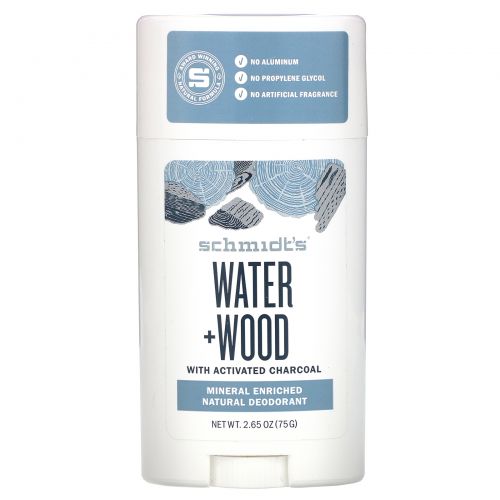 Schmidt's Naturals, Natural Deodorant, Water + Wood with Charcoal, 2.65 oz (75 g)