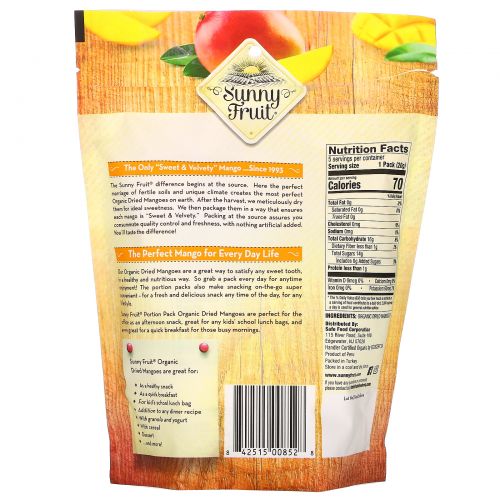 Sunny Fruit, Organic Mangoes, 5 Portion Packs, 0.7 oz ( 20 g) Each