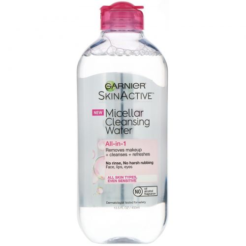 Garnier, SkinActive, мицеллярная очищающая вода, средство для снятия макияжа «все в 1», для всех типов кожи, 400 мл