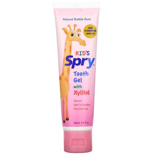 Xlear, Продукция для детей Spry, Гель для чистки зубов с ксилитолом со вкусом натуральной жевательной резинки, 2 жидких унции (60 мл)