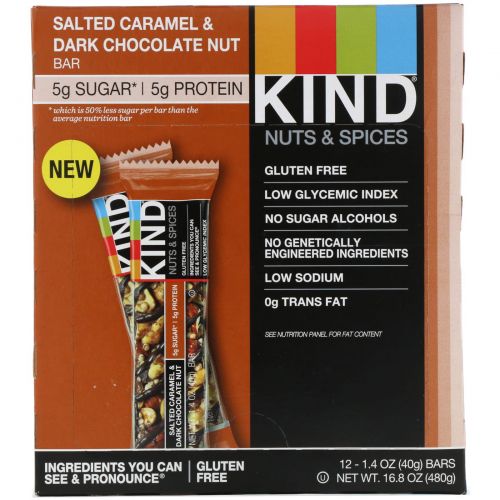 KIND Bars, Nuts & Spices, Salted Caramel & Dark Chocolate Nut, 12 Bars, 1.4 oz (40 g) Each