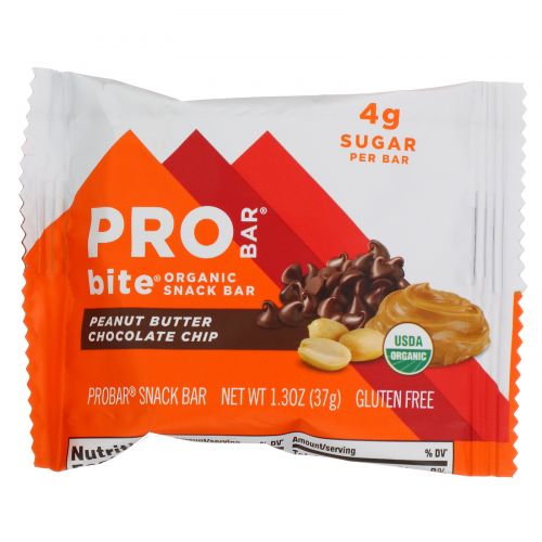 ProBar, Bite, Organic Snack Bar, Peanut Butter Chocolate Chip , 12 Bars, 1.3 oz (37 g) Each