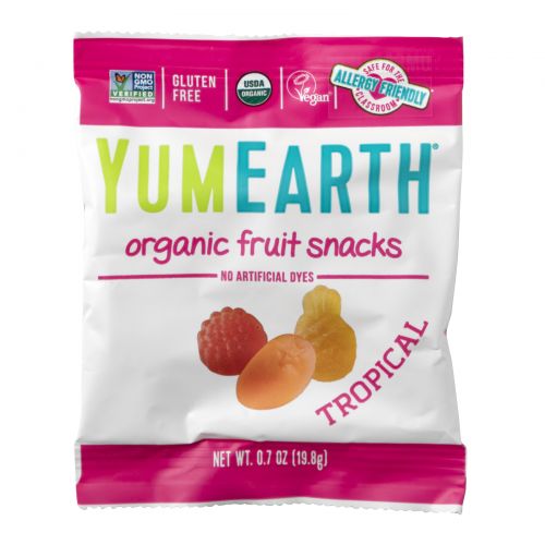 YumEarth, Органические фруктовые снеки, тропические фрукты, 50 упаковок, 17,6 г (0,62 унции) в каждой
