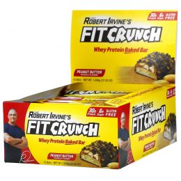 FITCRUNCH, Whey Protein Baked Bar, Peanut Butter, 12 Bars, 3.10 oz (88 g) Each