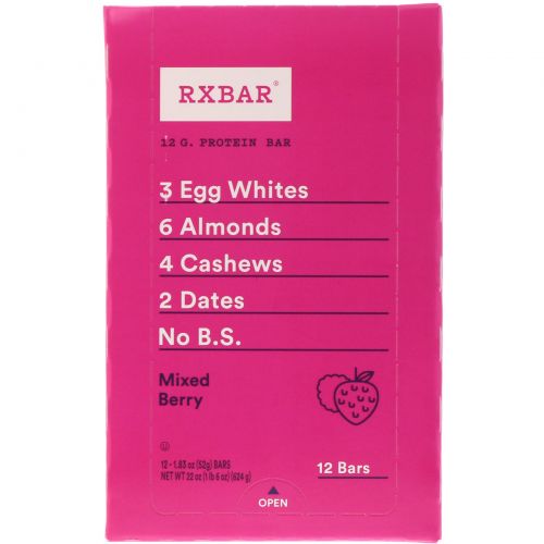 RXBAR, Protein Bars, Mixed Berry, 12 Bars, 1.83 oz (52 g) Each