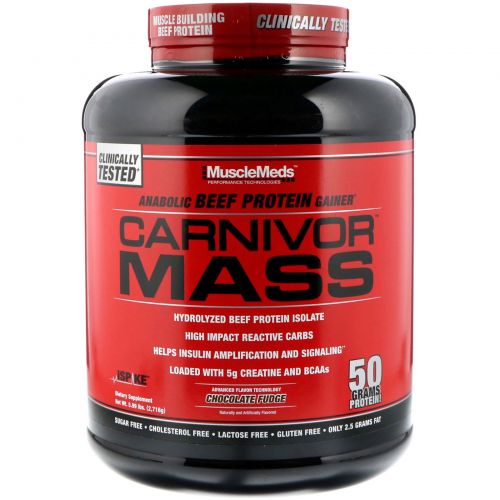 MuscleMeds, Carnivor Mass, анаболическое средство наращивания мышечной массы с говяжьим белком, шоколадный фадж, 5.,99 фунтов (2716 г)