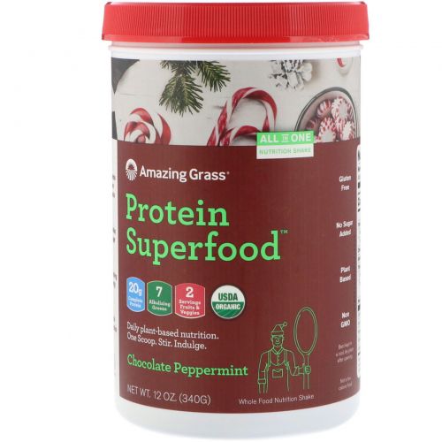 Amazing Grass, Protein Superfood, Holiday Chocolate Peppermint, 12 oz (340 g)