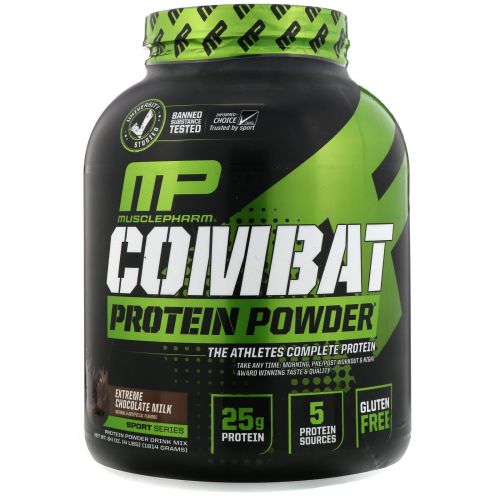 MusclePharm, Combat Protein Powder, экстремально шоколадное молоко, 1814 г (4 фунта)