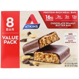 Atkins, Chocolate Peanut Butter Bar, 8 Bars, 2.12 oz (60 g)