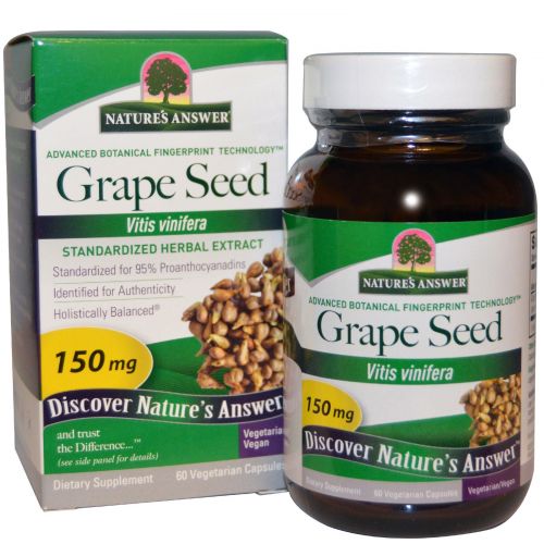 Nature's Answer, Виноградные косточки, стандартизированный травяной экстракт, 150 мг, 60 растительных капсул