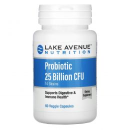 Lake Avenue Nutrition, Пробиотик, 10 штаммов, 25 млрд КОЕ, 60 растительных капсул