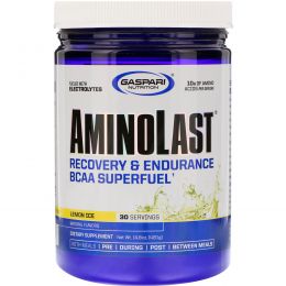 Gaspari Nutrition, Aminolast, Супертопливо BCAA, восстановление и выносливость, лимонный лед, 14,8 унц. (420 г)