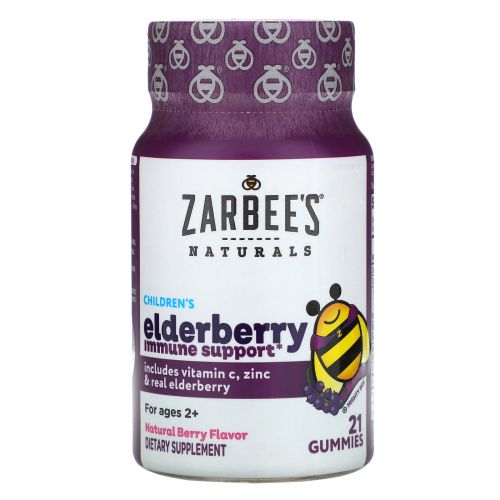 Zarbee's, Mighty Bee, Поддержка иммунитета на основе бузины, натуральный ягодный вкус, 21 жевательная таблетка