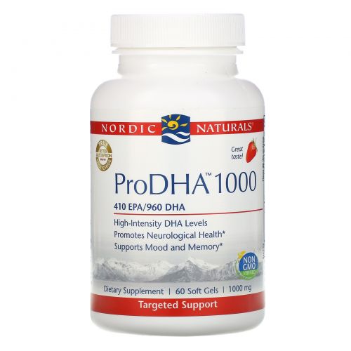 Nordic Naturals Professional, "ПроДГК 1000", пищевая добавка с ДГК (DHA) с клубничным вкусом, 1000 мг, 60 мягких желатиновых капсул с жидкостью