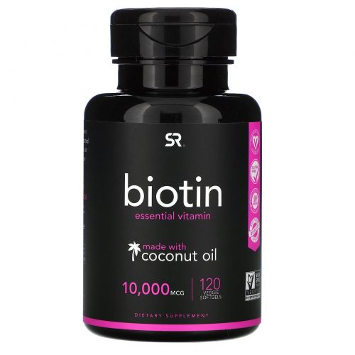 Sports Research, Biotin 10,000mcg in Organic Coconut Oil- 120 Veggie Softgels