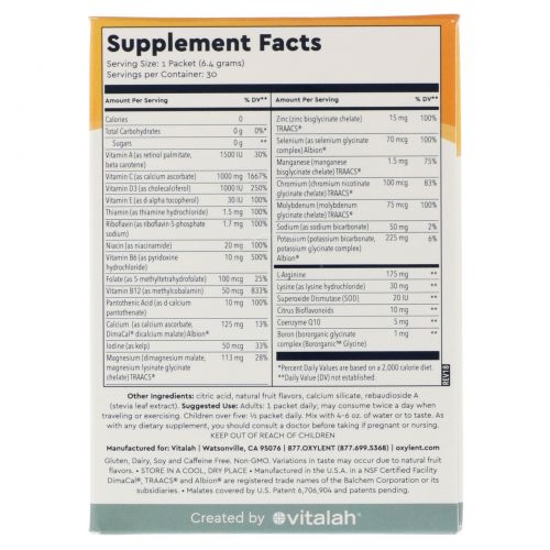 Vitalah, Oxylent, Multivitamin Supplement Drink, Sparkling Mandarin, 30 Packets, 0.22 oz (6.2 g) Each