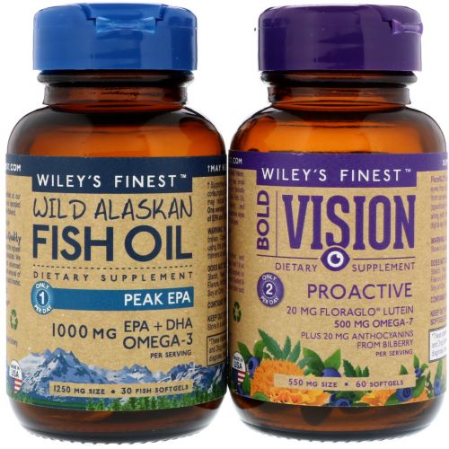 Wiley's Finest, Bold Vision, Proactive & Wild Alaskan Fish Oil, Peak EPA, Value Pack, 550 mg & 1250 mg, 60 Softgels & 30 Softgels