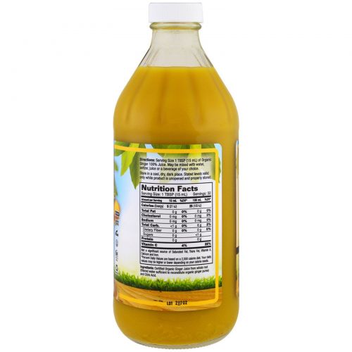 Dynamic Health  Laboratories, Certified Organic Ginger, 100% Juice, Unsweetened, 16 fl oz (473 ml)