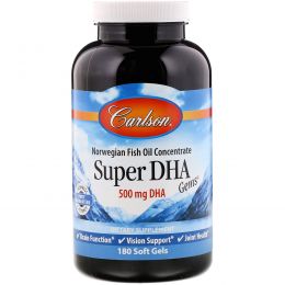Carlson Labs, Рыбий жир «Сокровища супер-DHA», 500 мг, 180 мягких капсул