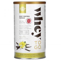 Solgar, Whey To Go, сывороточный порошковый белок, натуральный ванильный вкус, 12 унций (340 г)