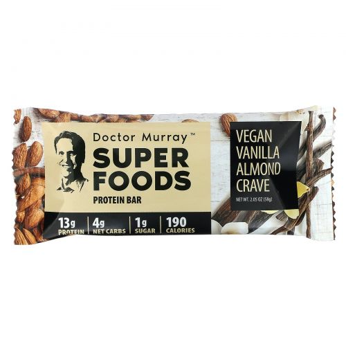 Dr. Murray's, Superfoods Protein Bars, Vegan Vanilla Almond Crave , 12 Bars, 2.05 oz (58 g) Each