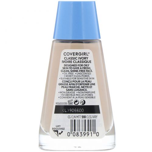 Covergirl, Clean Matte, жидкая тональная основа, оттенок 510 «Классическая слоновая кость», 30 мл (1 жидк. унция)