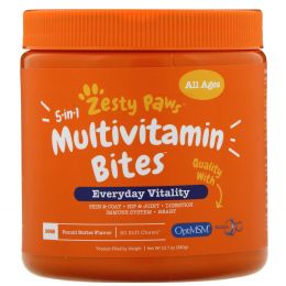 Zesty Paws, 5-in-1 Multivitamin Bites, добавка для собак с ароматизатором «Арахисовая паста», 90 мягких жевательных таблеток