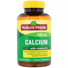 Nature Made, Кальций с витамином D3 400 МЕ, 600 мг, 100 желатиновых капсул
