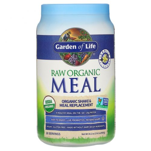 Garden of Life, Raw Meal, органический заменитель пищи, со вкусом ванили, 33,5 унции (949 г)