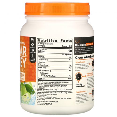 Doctor's Best, Clear Whey Protein Isolate, Green Apple, 1.2 lbs (546 g)