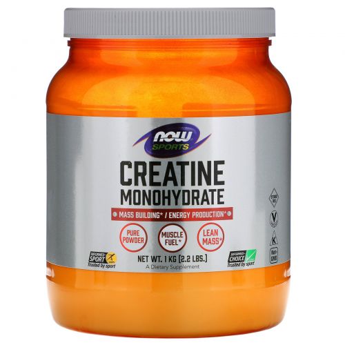 Now Foods, Спорт, креатин моногидрат, 100% чистый порошок, 2,2 фунта (1 кг)