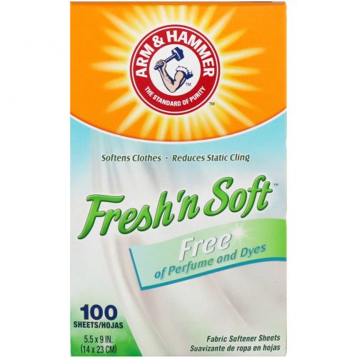 Arm & Hammer, Fresh ’N Soft, салфетки для смягчения ткани, без запаха, 100 салфеток