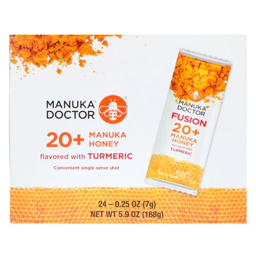 Manuka Doctor, Fusion 20+ Manuka Honey, Flavored with Turmeric, 24 Sachets, .25 oz (7 g) Each