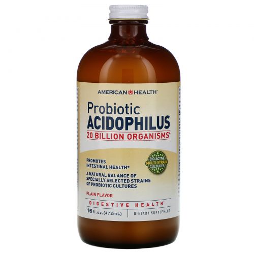 American Health, Пробиотик Ацидофилус, Обычный Вкус 16 жидких унции (472 мл)