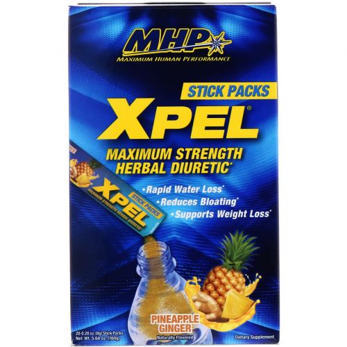 MHP, Xpel, сильнодействующий мочегонный фитопрепарат, ананас и имбирь, 20 упаковок, 8 г каждая