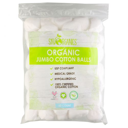 Sky Organics, Organic Jumbo Cotton Balls, 60 Count