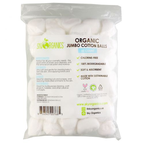 Sky Organics, Organic Jumbo Cotton Balls, 60 Count