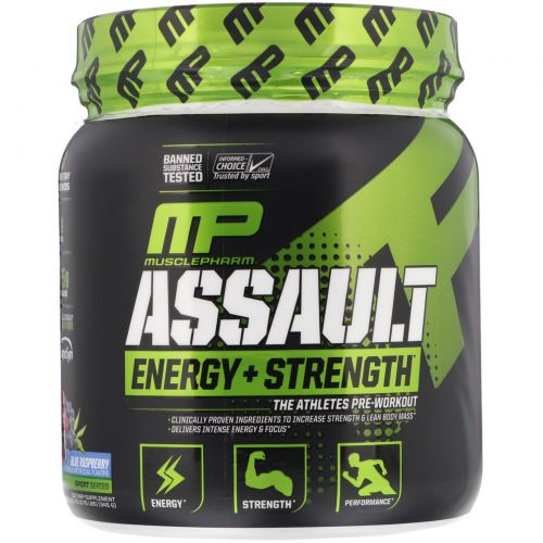 Muscle Pharm, Натиск энергии + сила, Голубая малина, 12,17 унции (345 г)