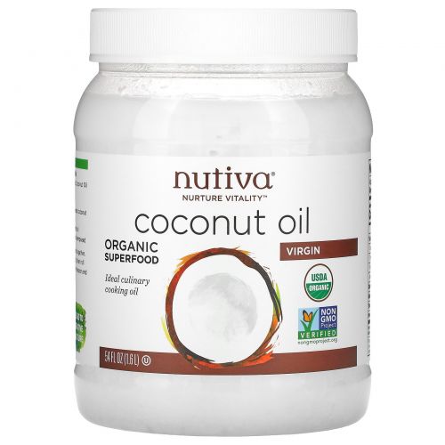 Nutiva, Органическое кокосовое масло первого отжима, 54 жидкие унции (1,6 л)