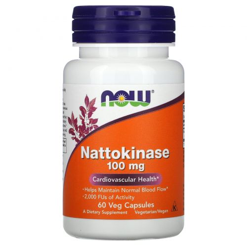 Now Foods, Наттокиназа 100 мг, 60 растительных капсул